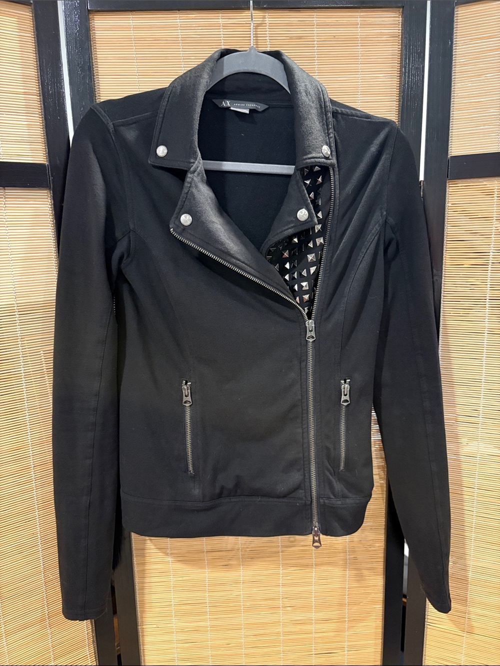 Armani Exchange Black Stud-Trim Moto Jacket